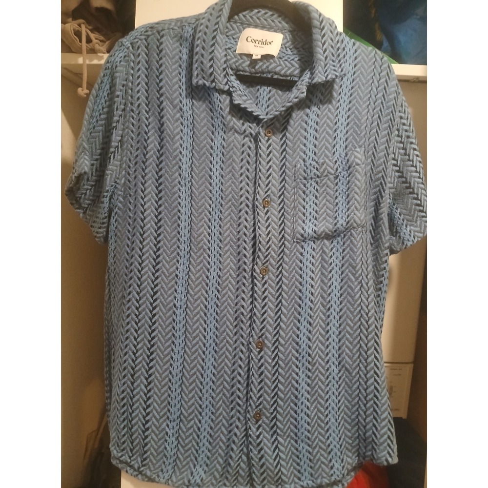 Corridor NYC Plaid Long Sleeve Shirt Blue Cotton Size Medium
